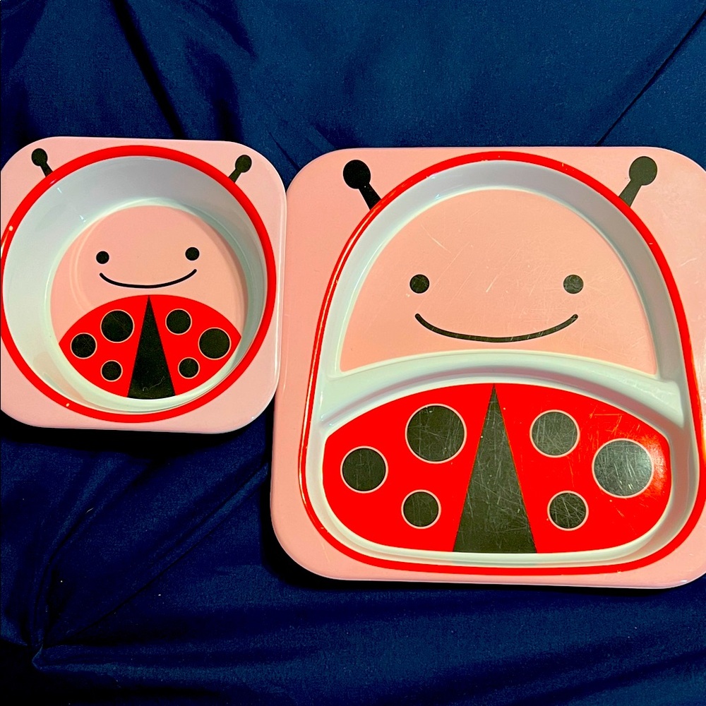 Gently Used Skip Hop Toddler Bowl- Divided Plate Zoo collection Ladybug pattern